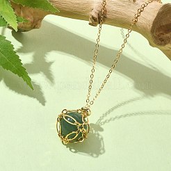 Natural Green Aventurine Round Pendant Necklaces&nbsp;NJEW-JN04565-02