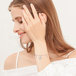 ロジウムメッキのスターリングシルバーの蝶チャームブレスレット925個、お孫さんへのカード付き  ミックスカラー  5-7/8~6.3インチ（15~16cm）&nbsp;SJEW-CN0001-09