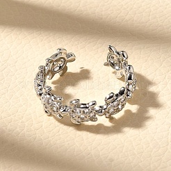 Brass Micro Pave Clear Cubic Zirconia Cuff Rings for Women&nbsp;RJEW-Q008-13P