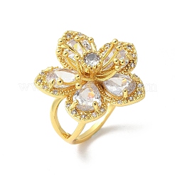 女性用真鍮パヴェクリアキュービックジルコニアカフリング  花  ゴールドカラー  usサイズ6（16.5mm）&nbsp;LS-RJEW-S621-01G
