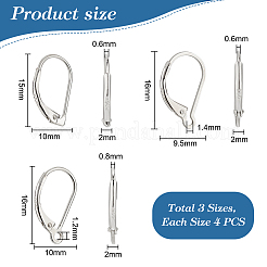 12個 3スタイル スターリングシルバー フレンチフックピアス金具  スタンプ925個付き  銀  15~16x9.5~10x2mm  ピン：0.6~0.8mm  4個/スタイル&nbsp;STER-PH0001-36