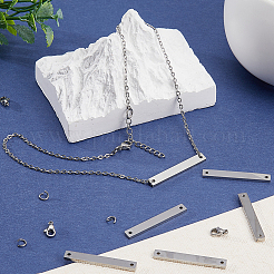 304ステンレススチールの長方形ペンダントネックレス（アズキチェーン付き）DIYキット  ステンレス鋼色  3x2x0.5mm&nbsp;DIY-SC0024-16