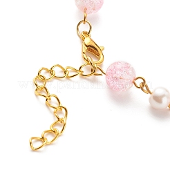 女性のためのキラキラガラス＆イミテーションパールラウンドビーズブレスレット  ピンク  7-3/8インチ（18.8cm）&nbsp;BJEW-JB08591