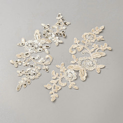 スパンコール刺繍レースアップリケ付きポリエステル  チャイナドレスの飾りアクセサリー  ドレス  花  ライトゴールド  245x95x1.5mm&nbsp;DIY-WH20007-794B