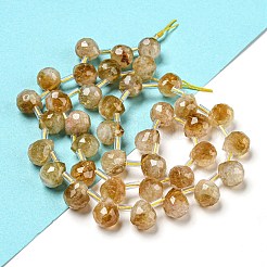 天然シトリン（加熱）ビーズ連売り  多面カット  トップ掘削  ティアドロップ  10x8mm  穴：1mm  約38個/連  15.55~16.142''（39.5~41センチメートル）&nbsp;G-H297-B10-02