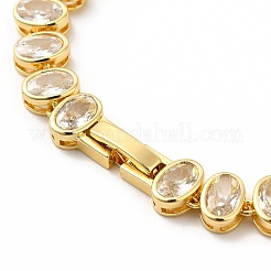 Clear Cubic Zirconia Oval Link Chain Bracelet&nbsp;BJEW-E073-04G