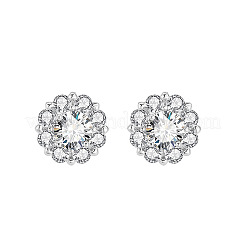 真鍮マイクロパヴェクリアキュービックジルコニアペンダントネックレス＆スタッドピアス  花  プラチナ  15.75 インチ (40 センチメートル) & 7x7 ミリメートル&nbsp;FS-WGDAB53-03