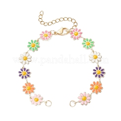 3Pcs 3 Colors Brass Enamel Flower Link Chain Bracelet Making&nbsp;AJEW-JB01439