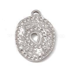 変色しない304ステンレススチールペンダント  テクスチャ  オーバルチャーム  ステンレス鋼色  21.5x15x2mm  穴：2.3mm&nbsp;STAS-P316-11P