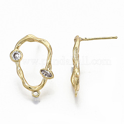 Brass Micro Pave Clear Cubic Zirconia Stud Earring Findings&nbsp;LS-KK-T062-48G-NF