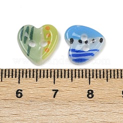 2ホールの磁器ボタン  ハート  ミックスカラー  12x12x2.5mm  穴：1.6mm&nbsp;PORC-R010-07A