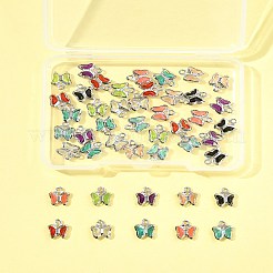 45 個 9 色のガラスチャーム  蝶  真鍮パーツ  長持ちメッキ  ミックスカラー  8.5x7x2mm  穴：1mm  5個/カラー&nbsp;KK-FS0001-67