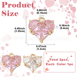 2Pcs 2 Colors Brass Pave Cubic Zirconia Charms&nbsp;ZIRC-YW0001-34