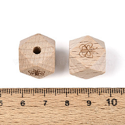 レーザー彫刻されたブナ材のファセットビーズ  スターカットラウンドビーズ  蝶  パパイヤホイップ  16x16x16mm  穴：3.8mm&nbsp;WOOD-T033-10B