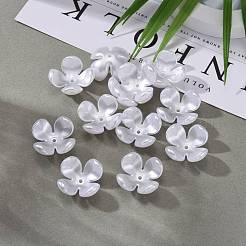 4花弁ABSプラスチックパール調ビーズキャップ  花  ホワイト  24x24x11mm  穴：2mm  約200個/袋&nbsp;SACR-R864-Z9
