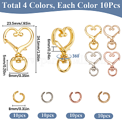 40Pcs 4 Colors Heart Shape Zinc Alloy Swivel Lobster Clasp&nbsp;FIND-SP0002-60