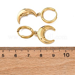 304ステンレススチールフープピアス5個  ムーン  プラスチック模造パールと  ゴールドカラー  23~32x7~15.5mm&nbsp;EJEW-G447-02G
