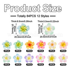 84個 12スタイル プルメリア 不透明樹脂カボション  ツートン  ミックスカラー  19.5~20x20.5x5.5~6.5mm  7個/スタイル&nbsp;RESI-TA0004-32