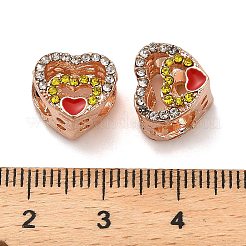 合金エナメルヨーロピアンビーズ  ラインストーン付き  大穴ビーズ  ハート  ローズゴールド  9.5x11.5x9mm  穴：4.8mm&nbsp;FIND-Q115-10RG