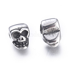 ハロウィン 304 ステンレス ビーズ  スカルヘッド  アンティークシルバー  6x5x8.5mm  穴：2.8mm&nbsp;STAS-M274-098AS