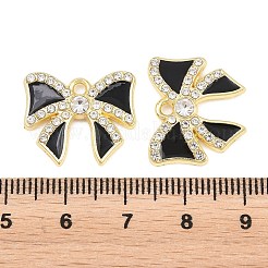 合金クリスタルラインストーンペンダント  黒のエナメル  ちょう結びのチャーム  ラックめっき  ゴールドカラー  16.5x19.5x3.5mm  穴：2mm&nbsp;FIND-C095-01G