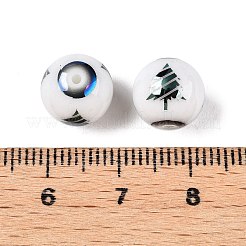 クリスマス不透明ガラスビーズ  電気めっきクリスマスツリー模様とラウンドします。  メッキグリーン  10mm  穴：1.2mm&nbsp;X-EGLA-R113-02E