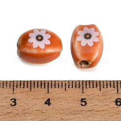 印刷された手作りの磁器のビーズ  花とオーバル  ミックスカラー  13~13.5x9x8.5~9mm  穴：2.5mm&nbsp;PR-CBAB520-17