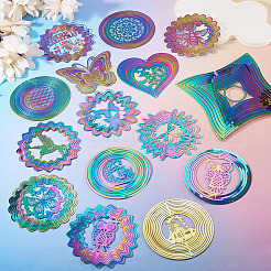 2個 2色 201ステンレススチールコネクタチャーム/リンク  蝶のついた中空の花  エッチングされた金属装飾  ミックスカラー  102x102x0.3mm  穴：2mm  1pc /カラー&nbsp;STAS-TA0005-69