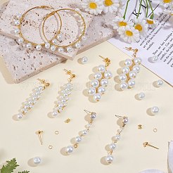 DIYイミテーションパールロングドロップイヤリング作成キット  合金 & 鉄 & 真鍮スタッド & フープ イヤリングのパーツを含む  アクリル＆ガラスパールビーズ  304ステンレススチールチェーン  銅ワイヤー  ゴールドカラー&nbsp;DIY-SZ0009-67