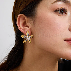 304 Stainless Steel Two Tone Flower Stud Earrings&nbsp;LA9010-2
