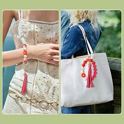 Silicone Round Beads & Imitation Leather Tassel Keychains&nbsp;HJEW-TAC0135