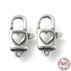 タイスターリングシルバーカニカン925個  ハートロック  スタンプ925個付き  アンティークシルバー  12.5x7x4mm  穴：1mm&nbsp;STER-D003-09AS