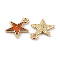 合金エナメルチャーム  グリッターパウダー付き  星のチャーム  ゴールドカラー  ダークオレンジ  14.5x12x1.5mm  穴：1.6mm&nbsp;ENAM-WH0059-018G-06