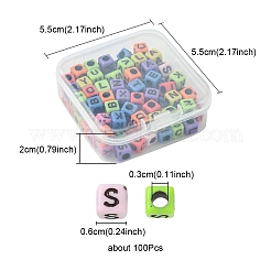 クラフトアクリルビーズ  ランダムな混合文字の立方体  ミックスカラー  6x6x6mm  穴：3mm  100個/箱&nbsp;MACR-YW0002-27