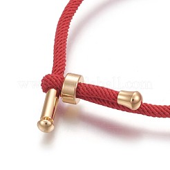 コットンコードブレスレット  真鍮のパーツと  長持ちメッキ  レッド  24KGP本金メッキ  8-1/2インチ（21.5cm）〜9インチ（23cm）&nbsp;X-BJEW-F360-B01