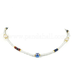 Natural Lapis Lazuli Heishi Beads & Rice Natural Pearl & Glass Seed Beaded Necklaces&nbsp;NJEW-JN06249-02