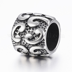 316サージカルステンレスビーズ  大穴ビーズ  コラム  アンティークシルバー  13~13.5x12mm  穴：9mm&nbsp;STAS-G153-02AS