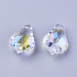 カット加工ガラスペンダント  葉  クリアAB  16x11x6mm  穴：1.5mm&nbsp;GLAA-F068-C27-01