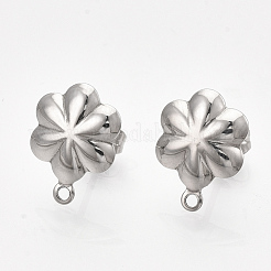 変色しない304ステンレススチールスタッドピアス金具  ピアスキャッチとカン付き  花  ステンレス鋼色  13.5x10mm  穴：1mm  ピン：0.7mm&nbsp;STAS-S079-73B