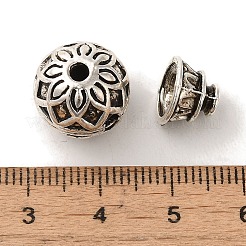 チベットスタイルの合金のグルビーズセット  Tドリルビーズ  3穴ラウンドビーズ  アンティークシルバー  13.5x13mm  穴：2.2mm&nbsp;TIBEP-L021-56AS