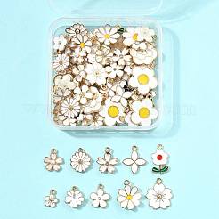 76個19スタイルアロイエナメルペンダント  花  ホワイト  12~22.5x9~20.5x1~4mm  穴：1.2~2mm  4個/スタイル&nbsp;ENAM-FS0004-23