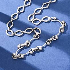 Vintage 304 Stainless Steel Rhombus Link Mixed Chain Necklaces&nbsp;NJEW-C115-08AS