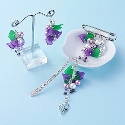 DIYイヤリング  ブローチ  しおり作成  真鍮製のピアスフック付き  アイアン製ブローチパーツ  チベット風合金ブックマーク  合金ペンダントとアクリルビーズ  ペンダント  パープル  19x17x0.5mm  穴：2mm&nbsp;DIY-X0098-91C