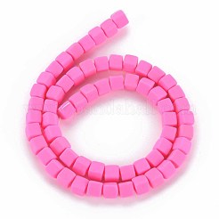 手作り樹脂粘土ビーズ連売り  キューブ  濃いピンク  6x6x6mm  穴：1.2mm  約62個/連  14.84インチ〜15.75インチ（37.7cm〜40cm）&nbsp;CLAY-T020-09A