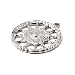 304ステンレスペンダント  太陽のチャーム入りフラットラウンド  変色防止  ステンレス鋼色  25x22x2mm  穴：1.4mm&nbsp;LS-STAS-H482-01P