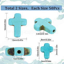 100個 2種類の合成ターコイズビーズ  染め  クロス  ダークターコイズ  10~16x8~12x3~3.5mm  穴：1mm  50個/スタイル&nbsp;TURQ-SC0001-22