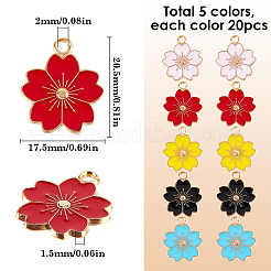 100本5色合金エナメルペンダント  さくらの花  ライトゴールド  ミックスカラー  20.5x17.5x1.5mm  穴：2mm  20個/カラー&nbsp;ENAM-SC0005-33