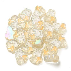 UVメッキレインボー虹色アクリルエナメルビーズ  グリッターパウダー付き  心を持つウサギ  砂茶色  28x25x9mm  穴：3mm&nbsp;OACR-G012-07C