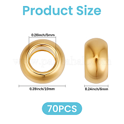 チベット風合金ヨーロピアンビーズ70個  カドミウムフリー＆鉛フリー  ロンデル  ゴールドカラー  10x6mm  穴：5mm&nbsp;FIND-PA0001-68G
