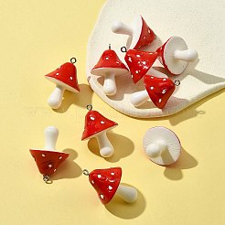 不透明樹脂ペンダント10個  きのこチャーム  レッド  34~36x22~26x22~26mm  穴：2mm&nbsp;RESI-FS0001-63